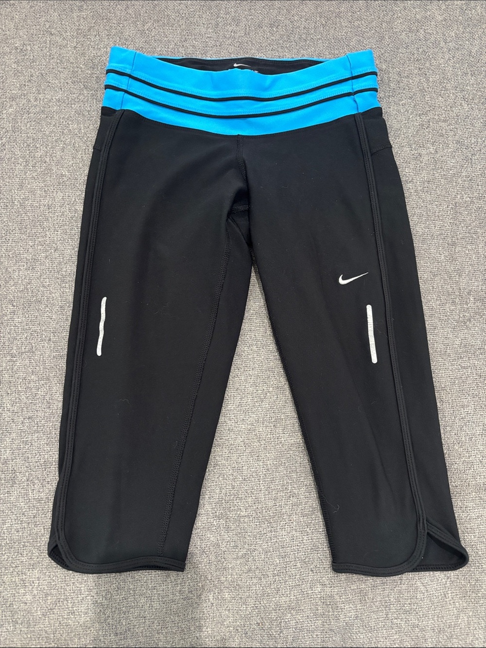 Nike Black Capri Leggings with Bright Blue Waistband